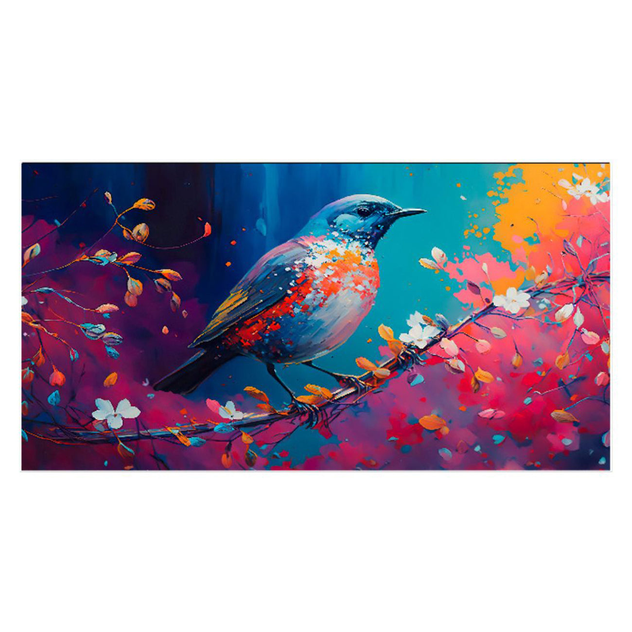 Colorful Bird on Graceful Branch Wall Painting