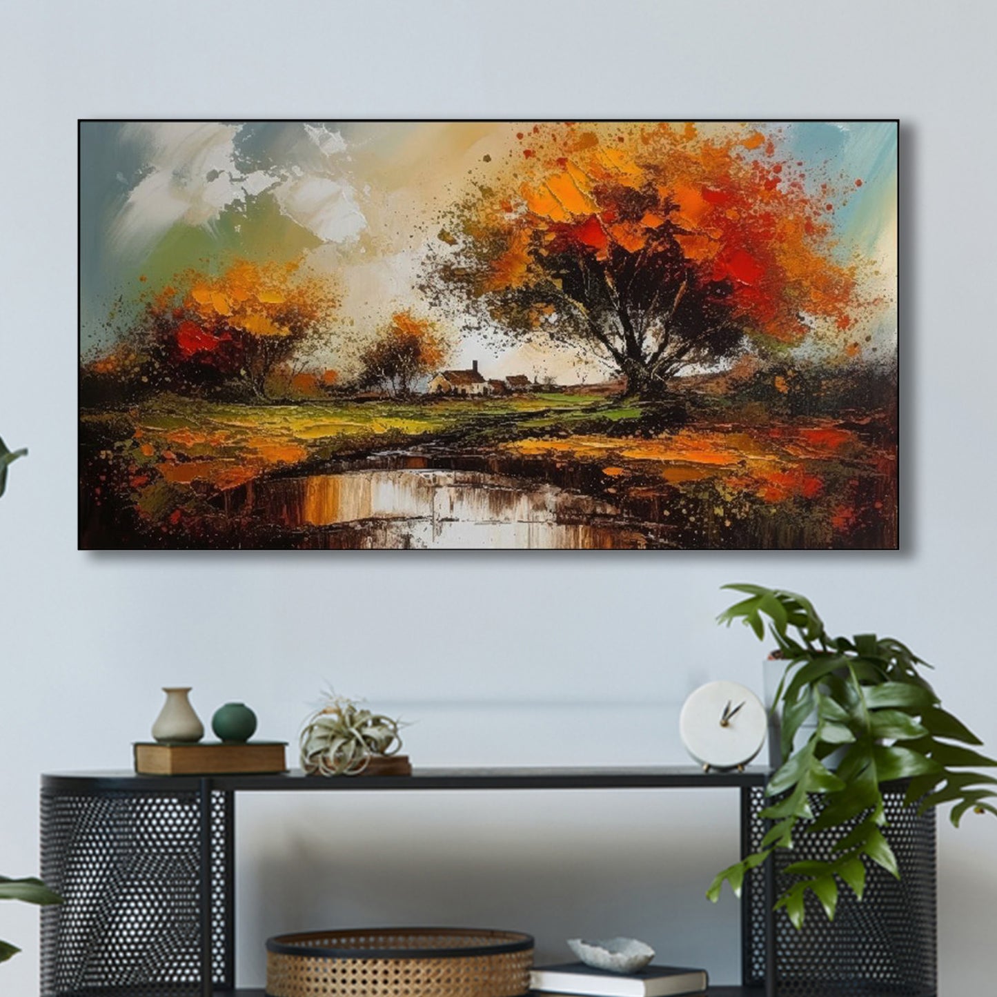 River Serenity: Lush Forest Reflections Wall Painting