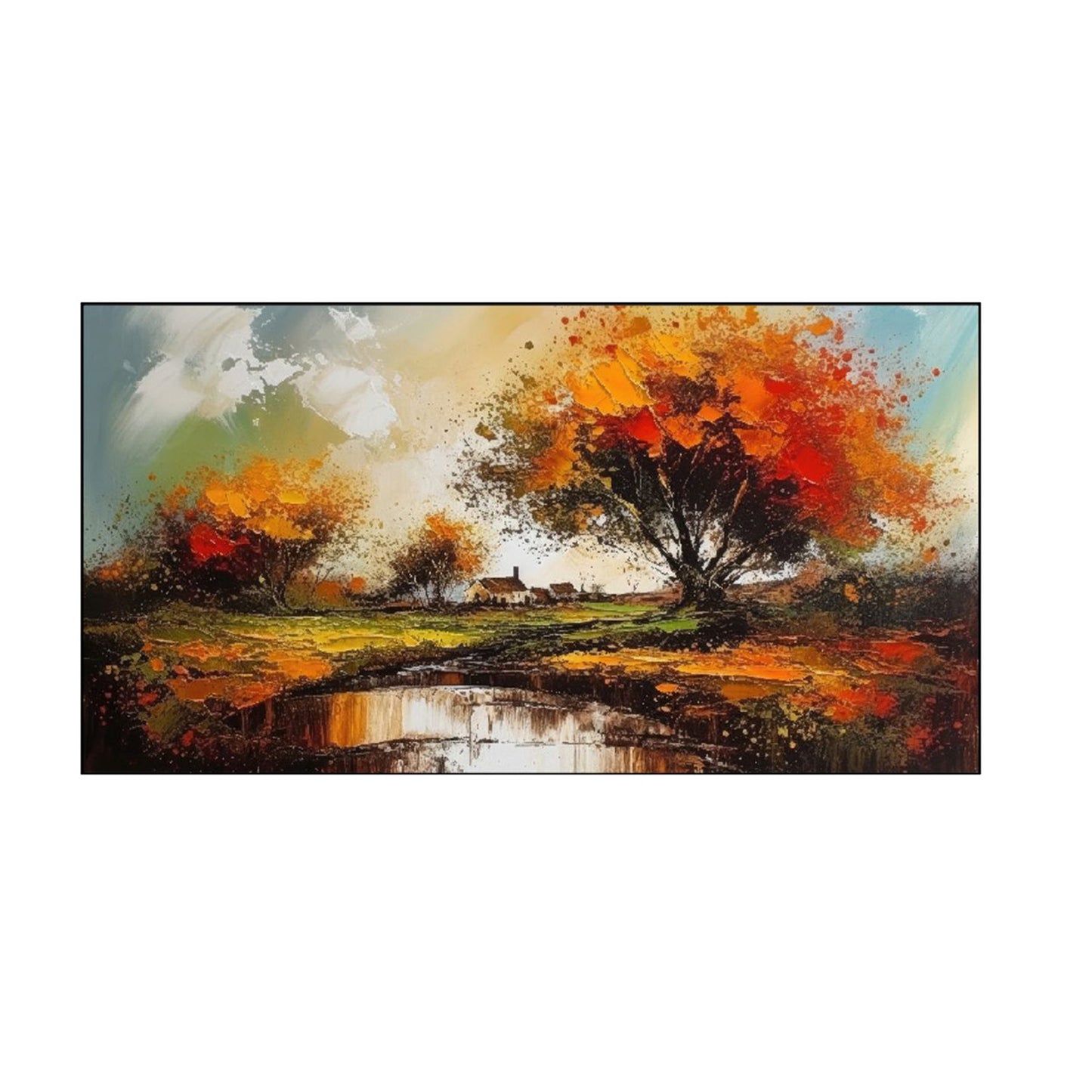 River Serenity: Lush Forest Reflections Wall Painting