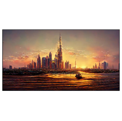 Sunset Cityscape: Tranquil Waters Reflection Wall Painting