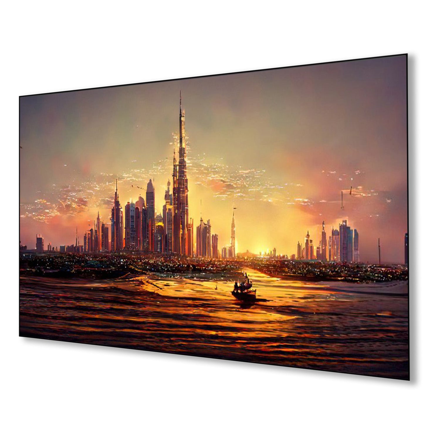 Sunset Cityscape: Tranquil Waters Reflection Wall Painting