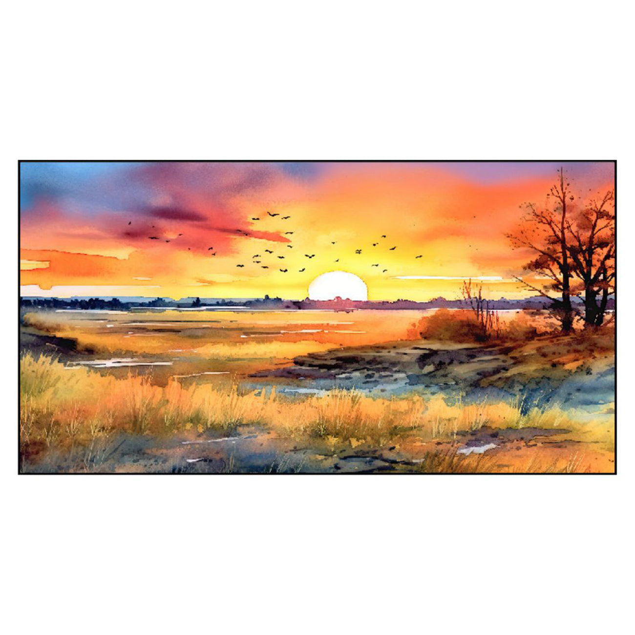 Tranquil Sunset: Birds in Flight Wall Painting