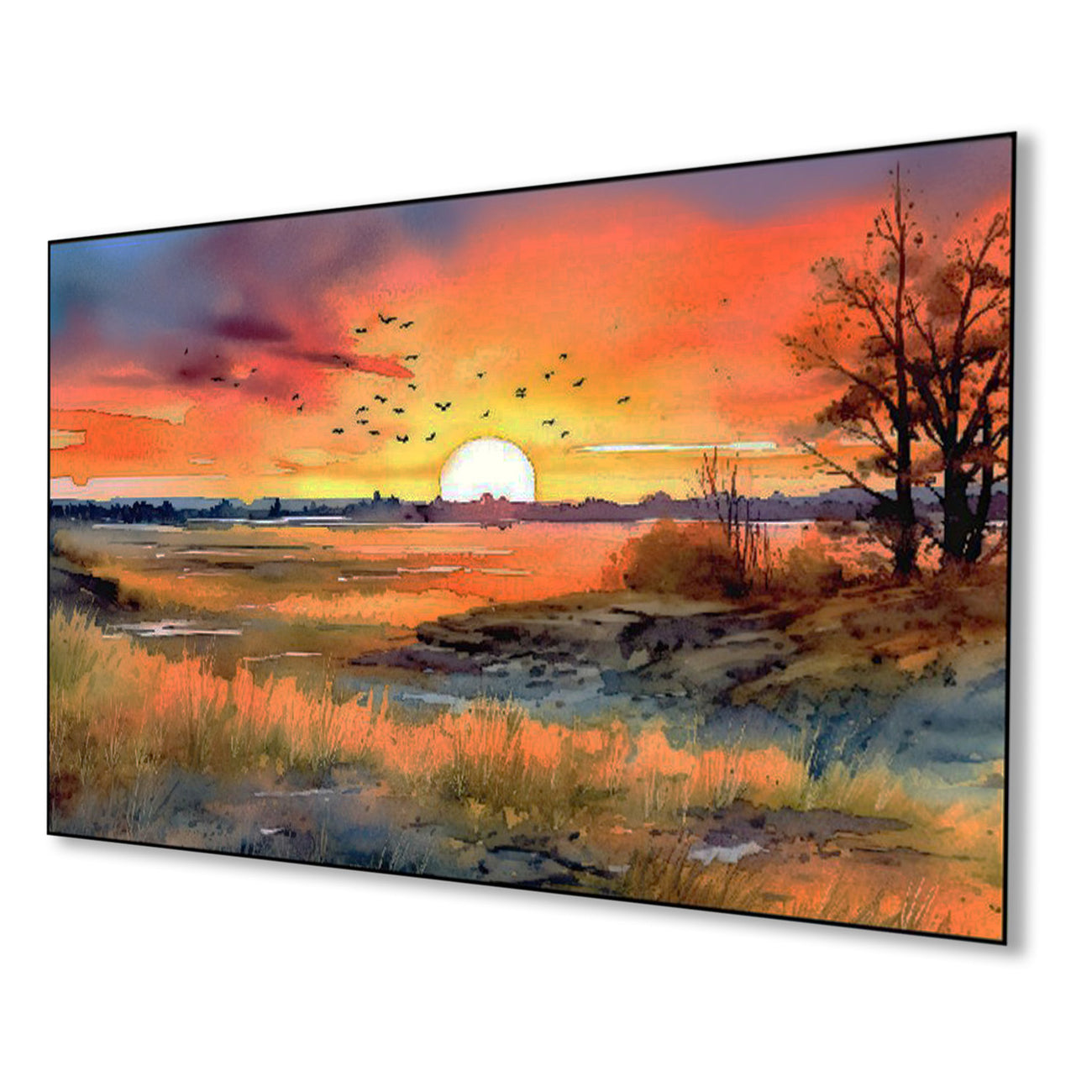 Tranquil Sunset: Birds in Flight Wall Painting