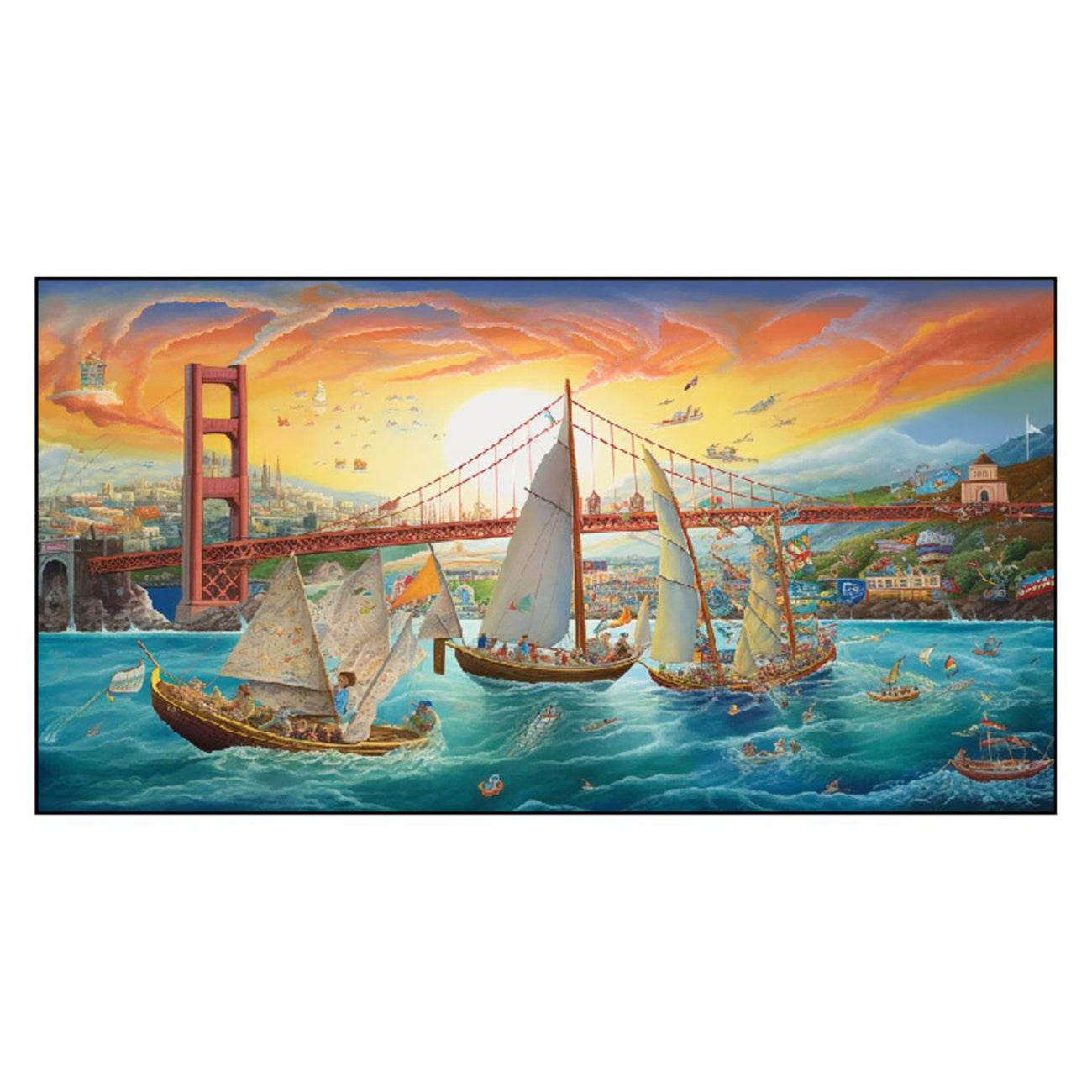 Tranquil Waters: Boats and Bridge Wall Painting