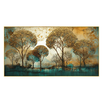 Golden Trees: Tranquil Blue Serenity Wall Painting