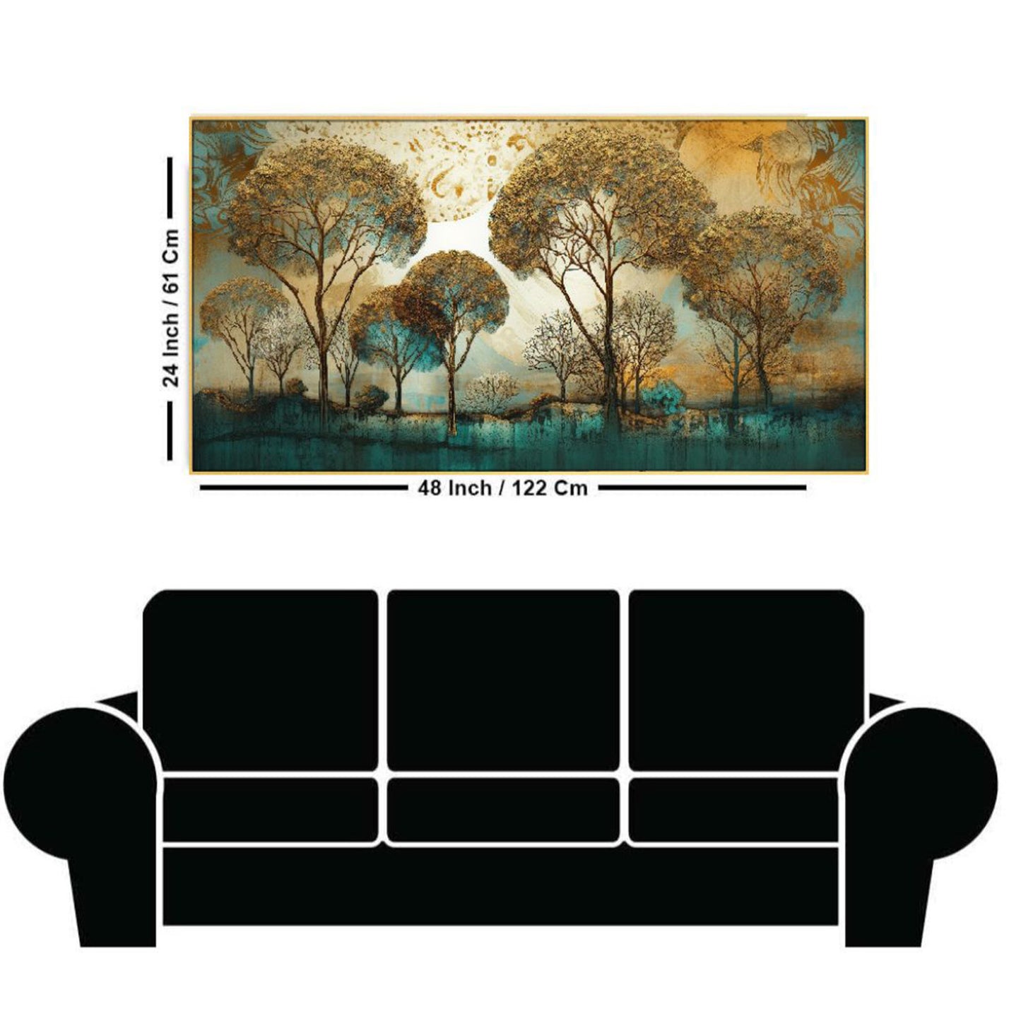 Golden Trees: Tranquil Blue Serenity Wall Painting