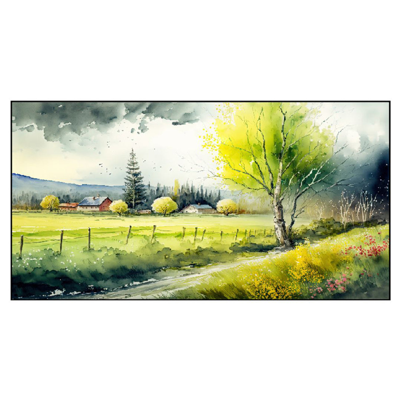 Tranquil Farm Amidst Lush Trees Wall Painting