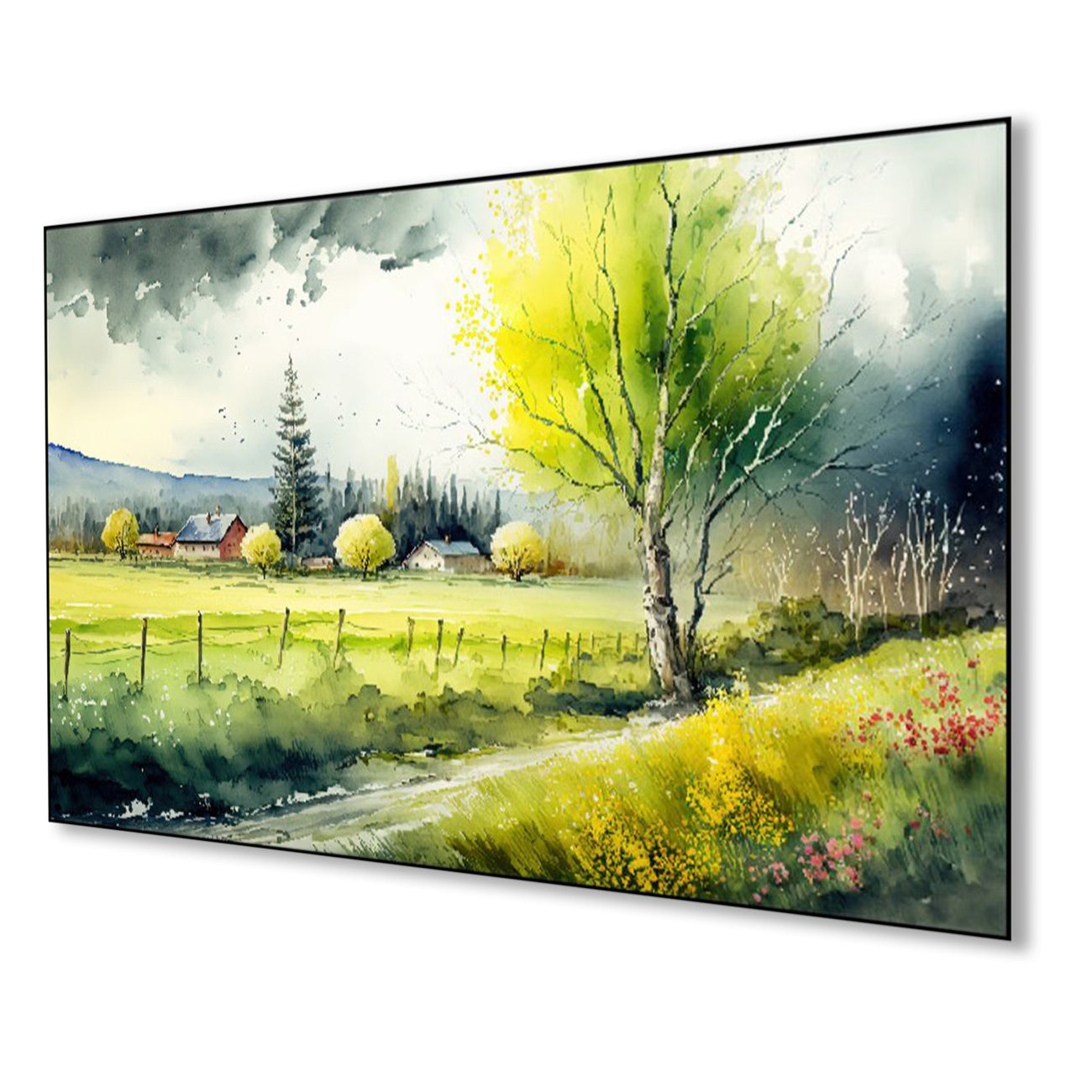 Tranquil Farm Amidst Lush Trees Wall Painting