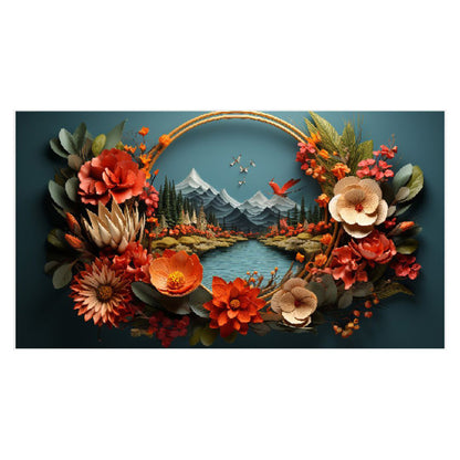 Floral Wreath Over Serene River Wall Painting