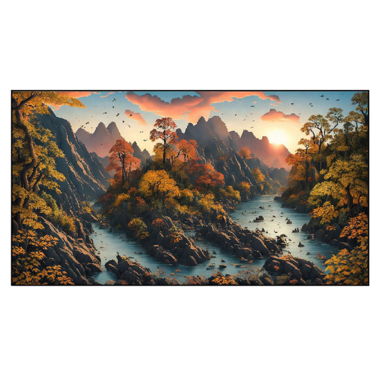 Tranquil River Through Majestic Mountains Wall Painting