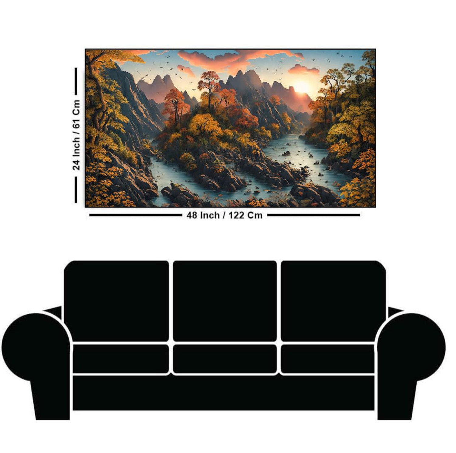 Tranquil River Through Majestic Mountains Wall Painting