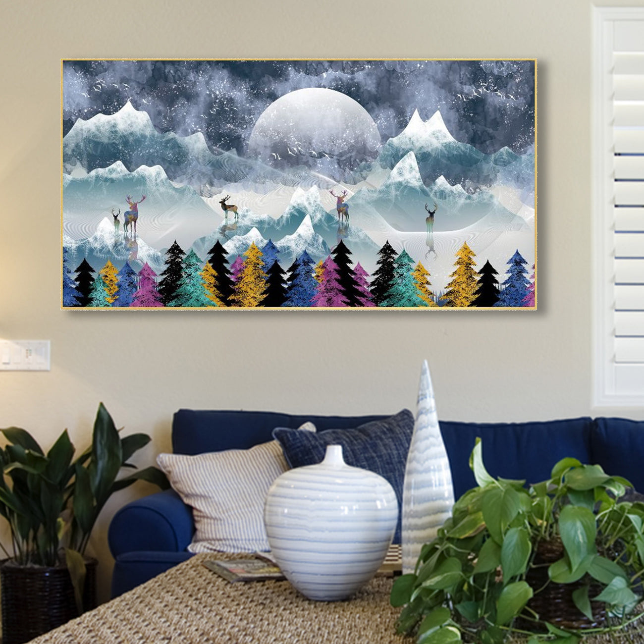 Skiing in Serene Snowy Mountains Wal Painting