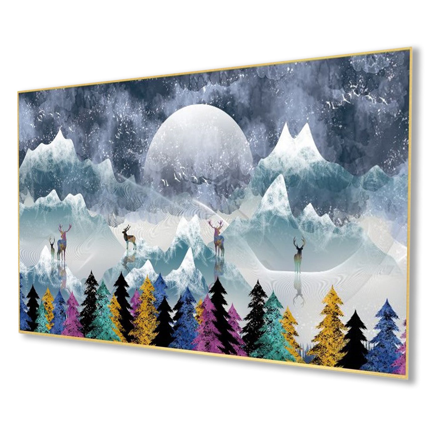 Skiing in Serene Snowy Mountains Wal Painting