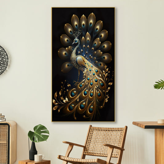 Majestic Peacock: Splendor in Gold Wall Painting