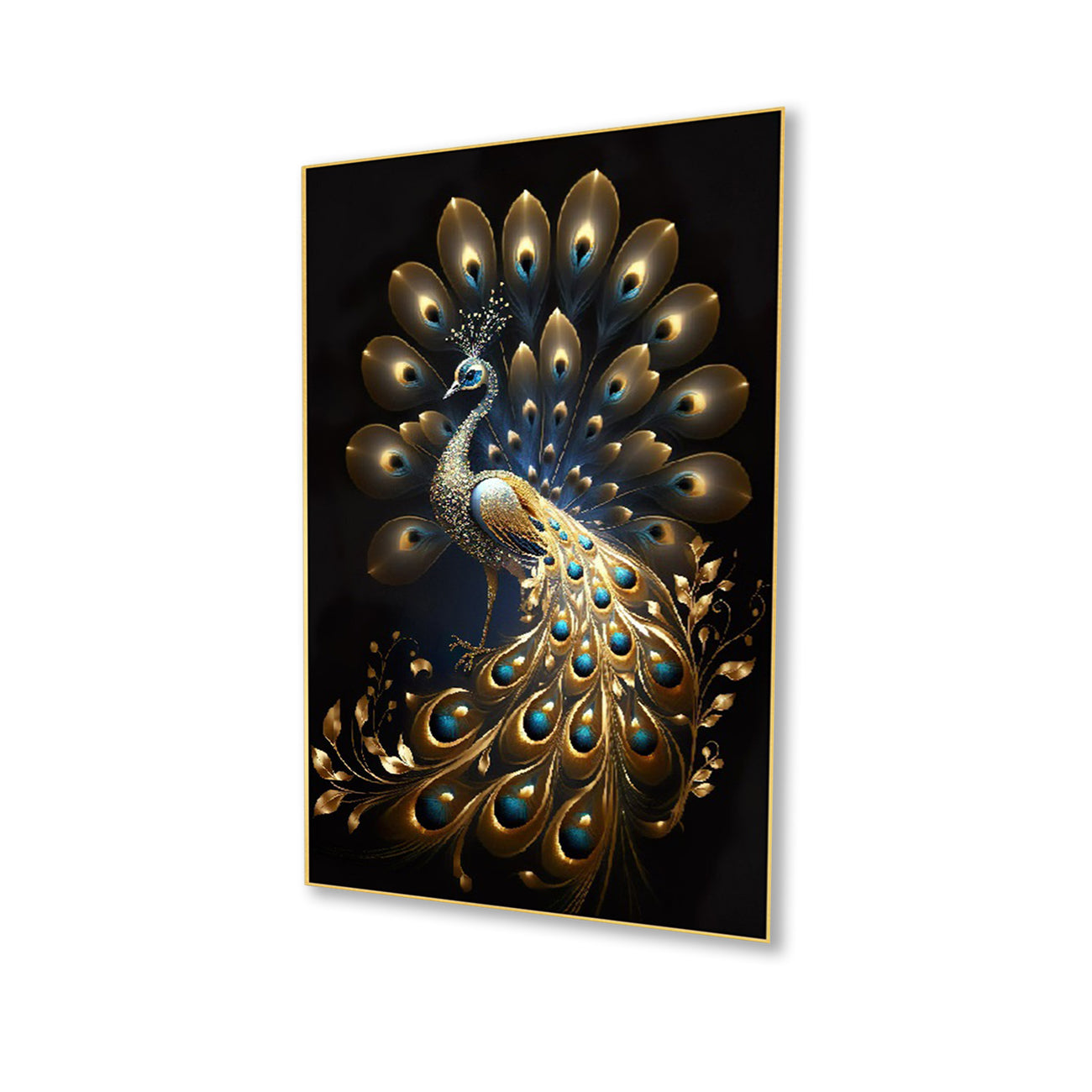 Majestic Peacock: Splendor in Gold Wall Painting