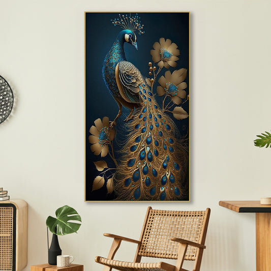 Majestic Peacock: Blue and Gold Wall Painting