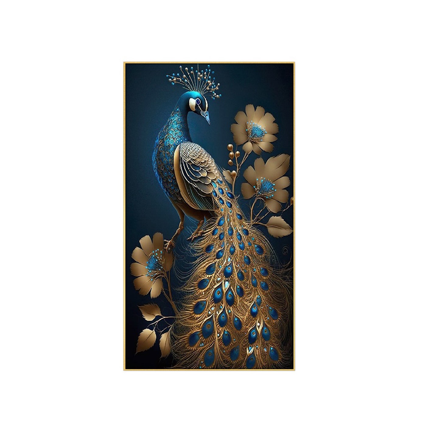 Majestic Peacock: Blue and Gold Wall Painting