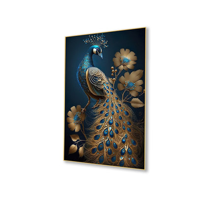 Majestic Peacock: Blue and Gold Wall Painting