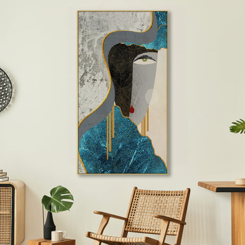 Gilded Beauty: Woman in Blue Wall Painting