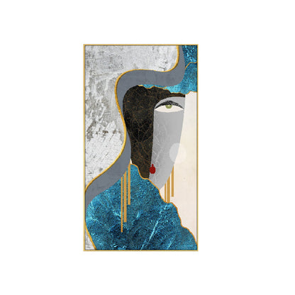 Gilded Beauty: Woman in Blue Wall Painting