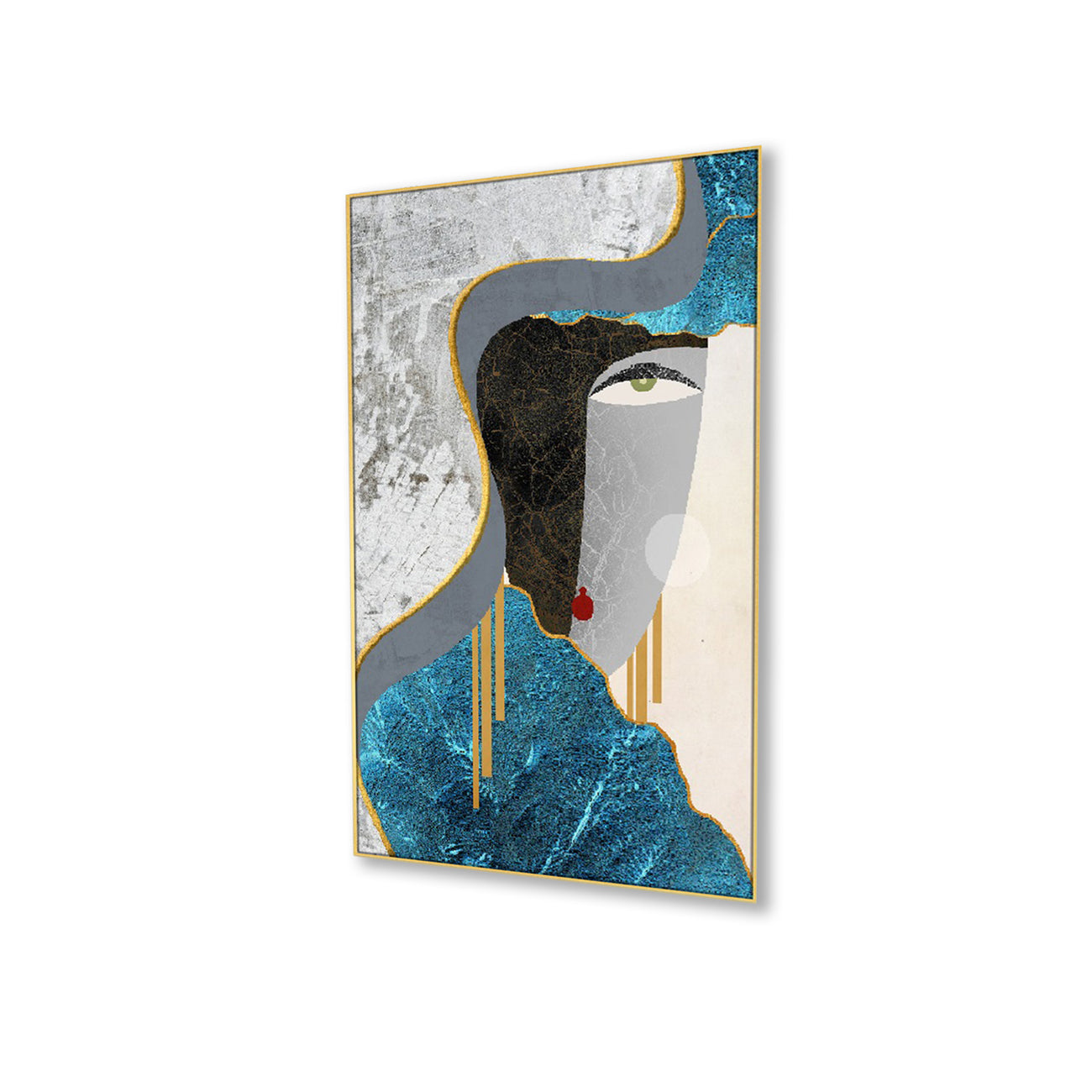 Gilded Beauty: Woman in Blue Wall Painting