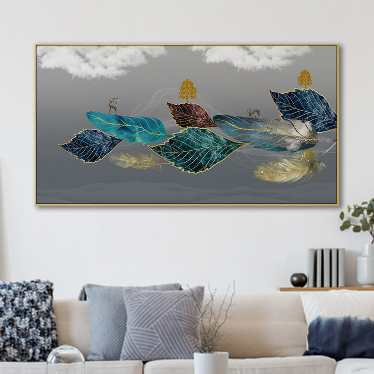 Tranquil Leaves and Soaring Birds Wall Painting