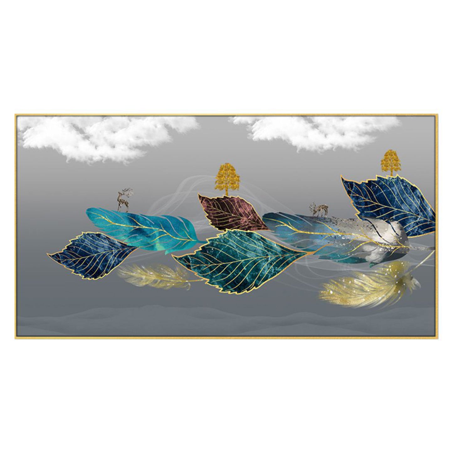 Tranquil Leaves and Soaring Birds Wall Painting