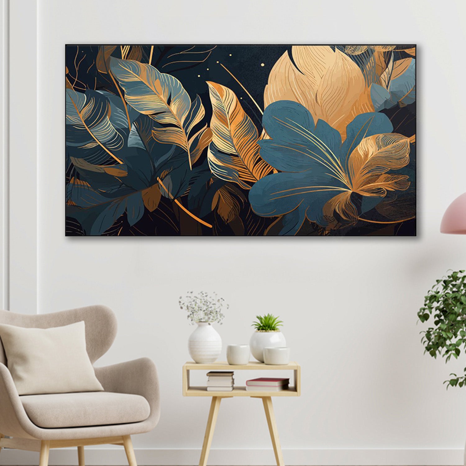 Golden Leaves: Nature's Elegance Wall Painting