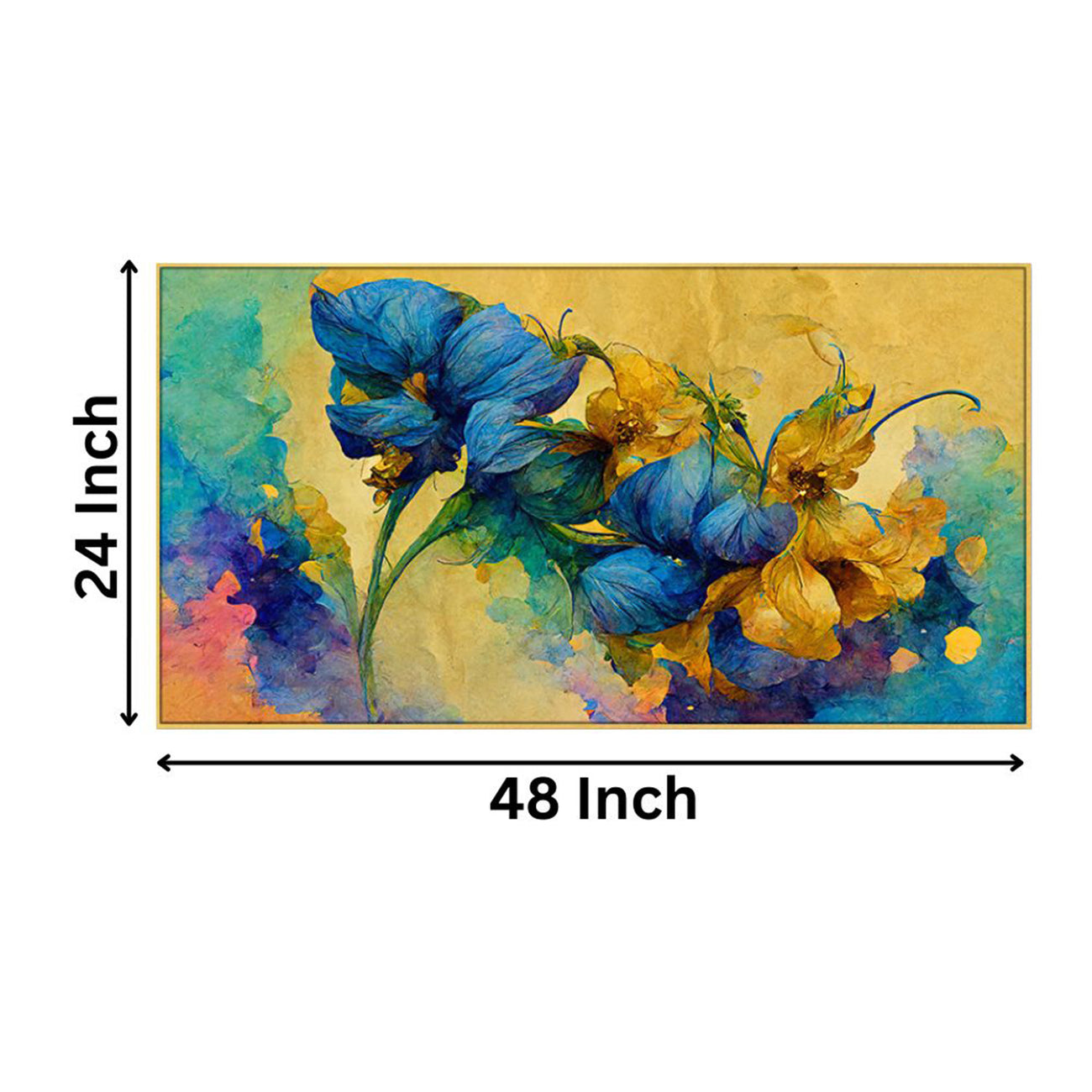 Blue Blooms on Golden Canvas Wall Painting