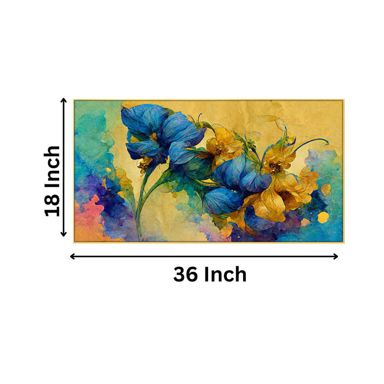 Blue Blooms on Golden Canvas Wall Painting