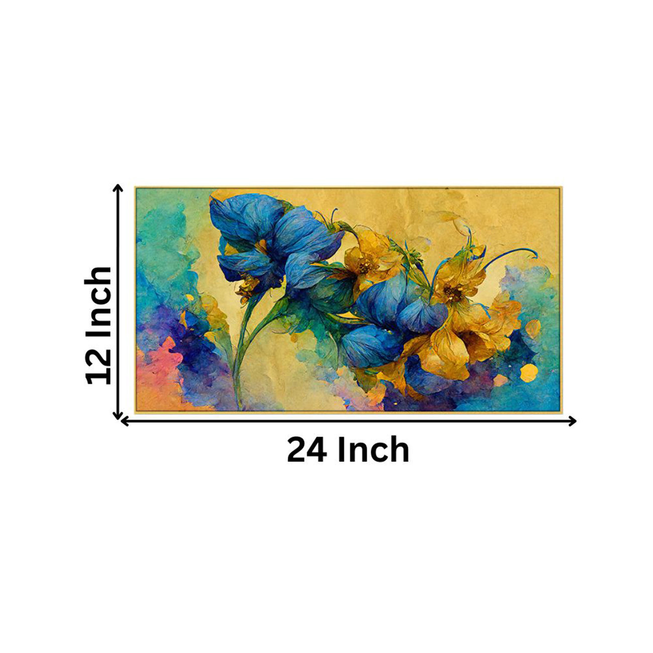 Blue Blooms on Golden Canvas Wall Painting