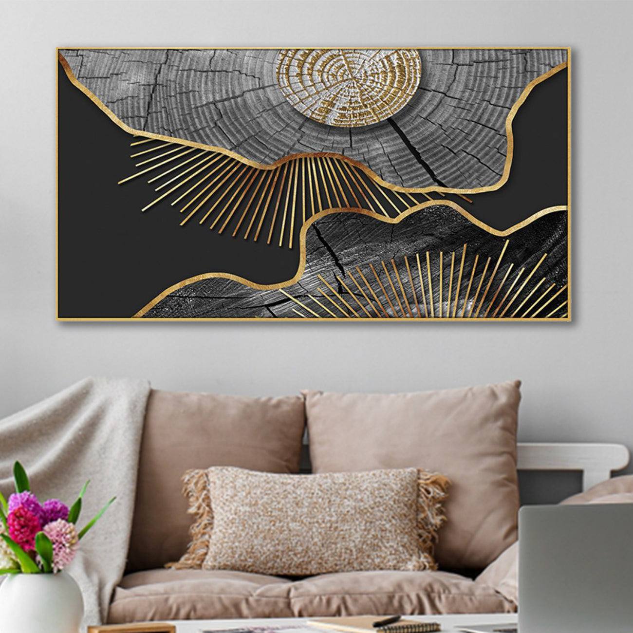 legant Tree Trunk in Gold Wall Painting