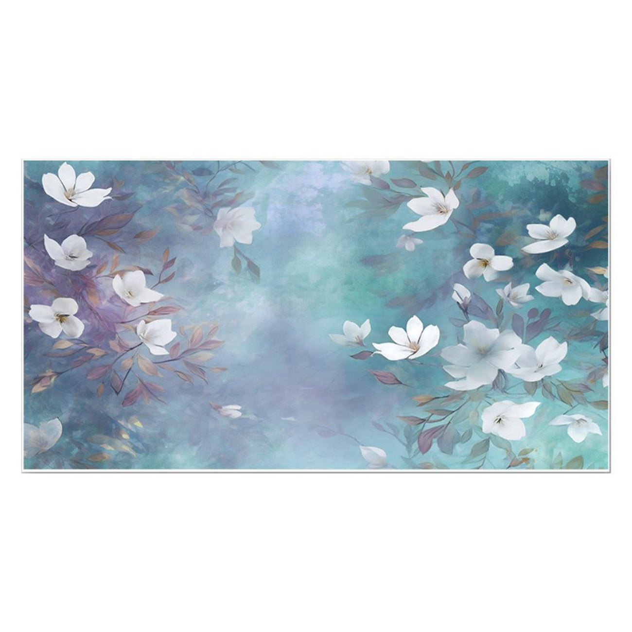 Serenity: White Flowers on Blue Wall Painting