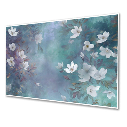 Serenity: White Flowers on Blue Wall Painting
