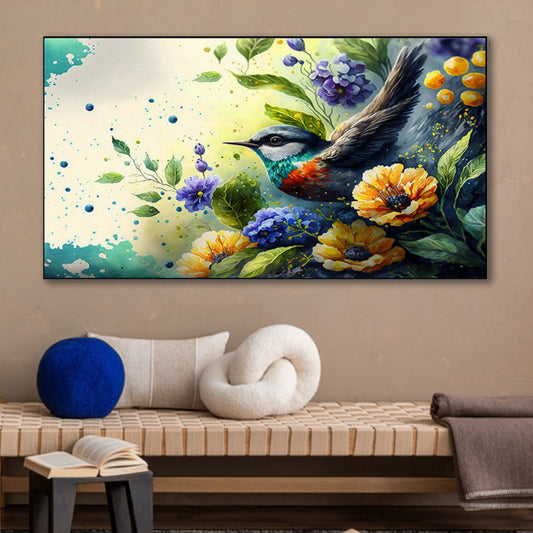 Nature's Beauty: Bird and Flowers Wall Painting