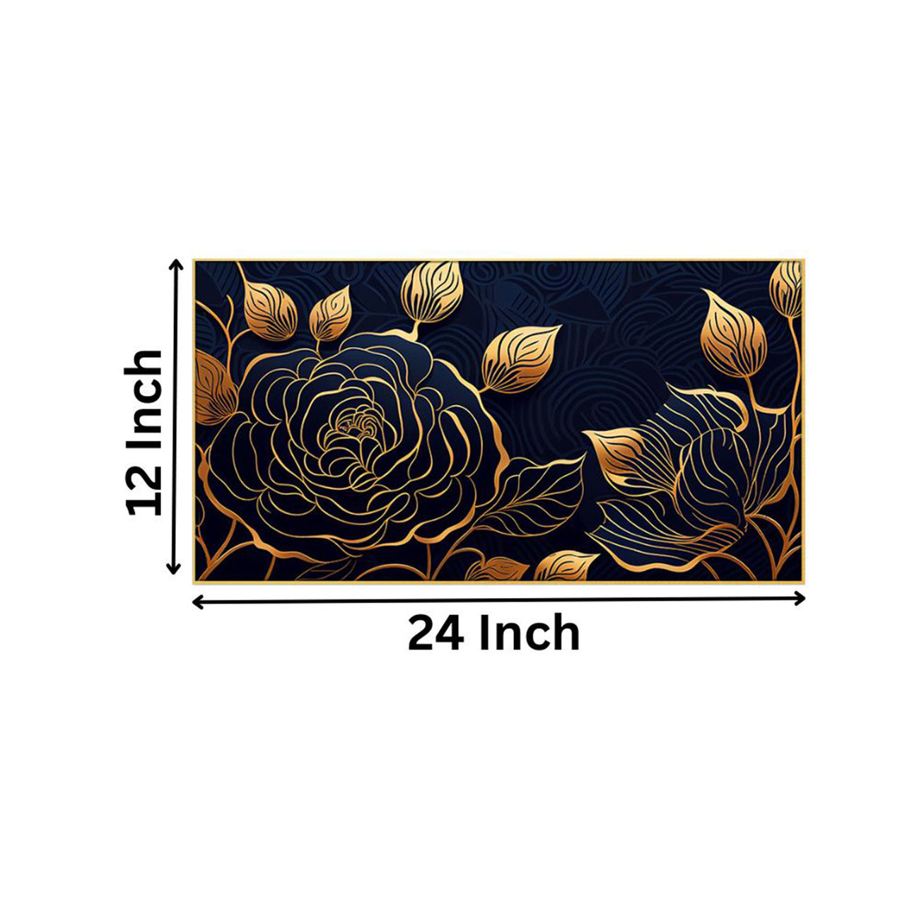 Elegant Golden Floral on Black Wall Painting