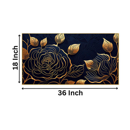 Elegant Golden Floral on Black Wall Painting