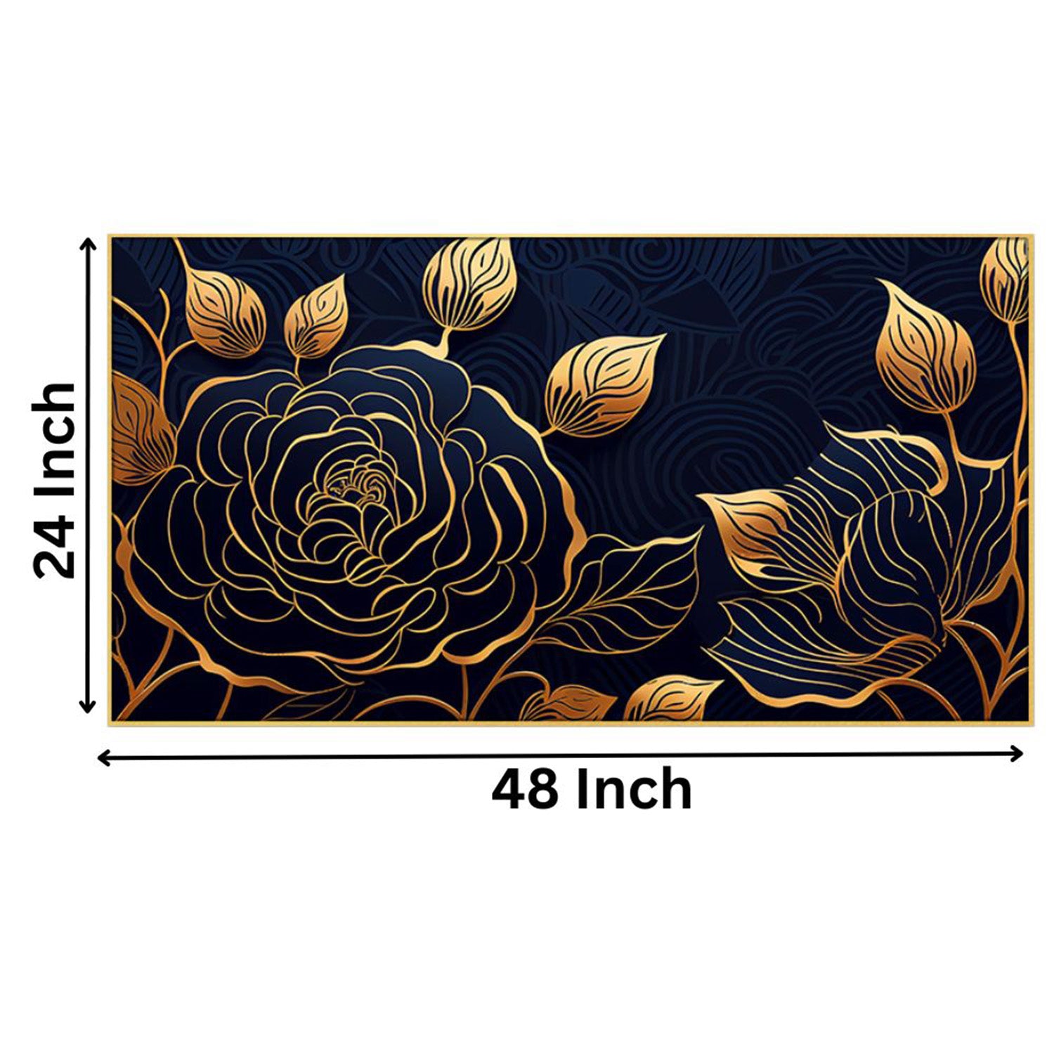 Elegant Golden Floral on Black Wall Painting