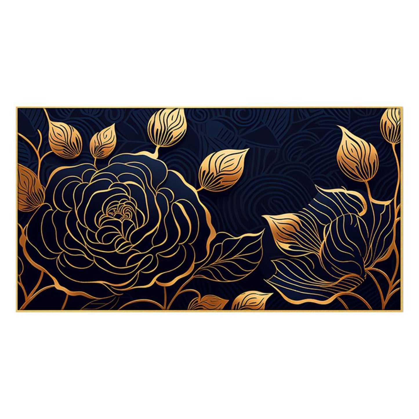 Elegant Golden Floral on Black Wall Painting