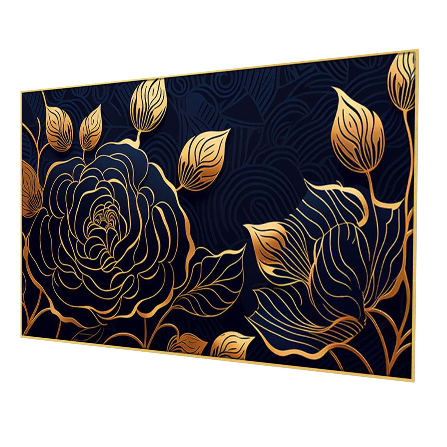 Elegant Golden Floral on Black Wall Painting