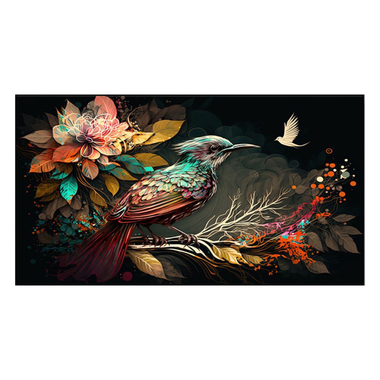 Colorful Bird and Floral Branch Wall Painting