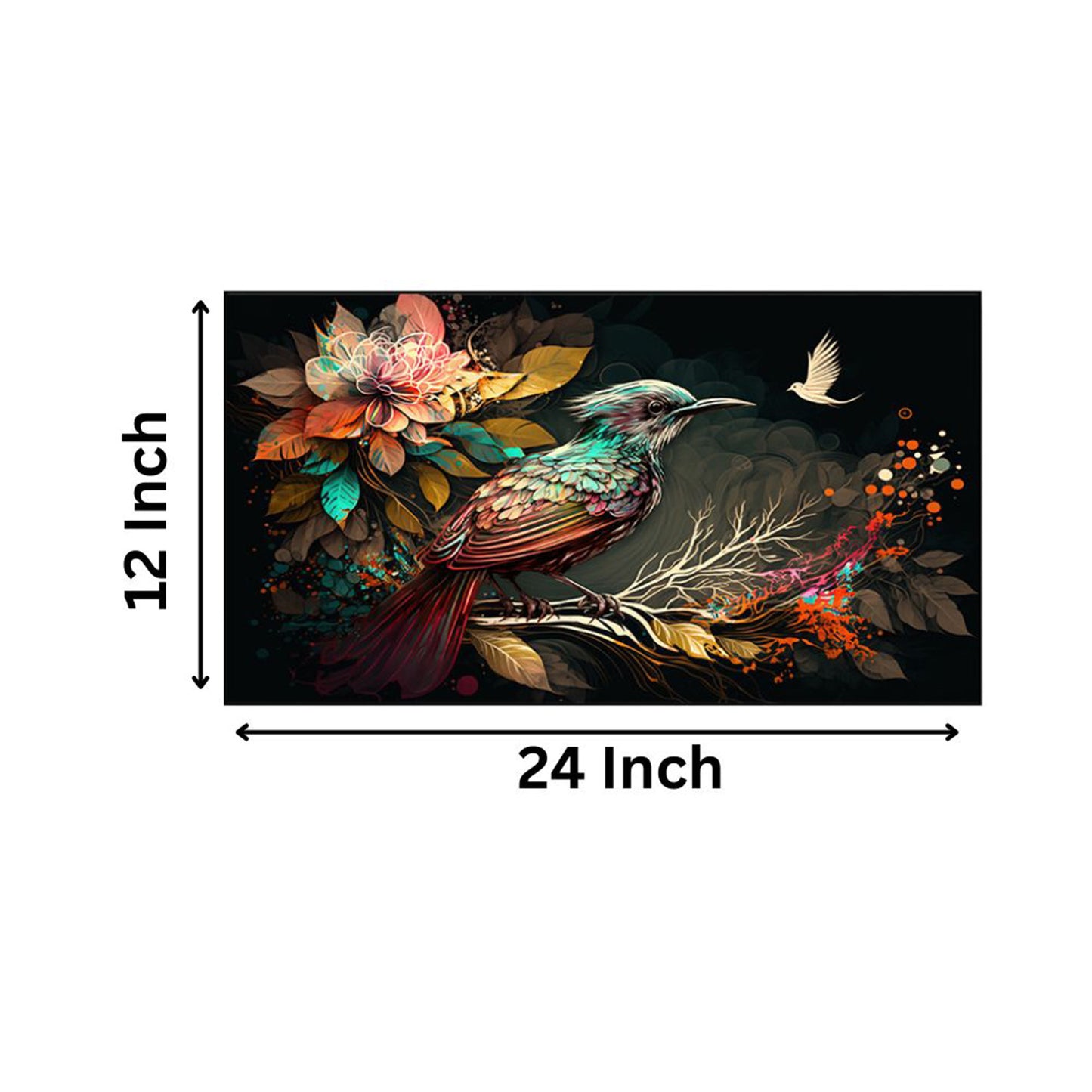 Colorful Bird and Floral Branch Wall Painting