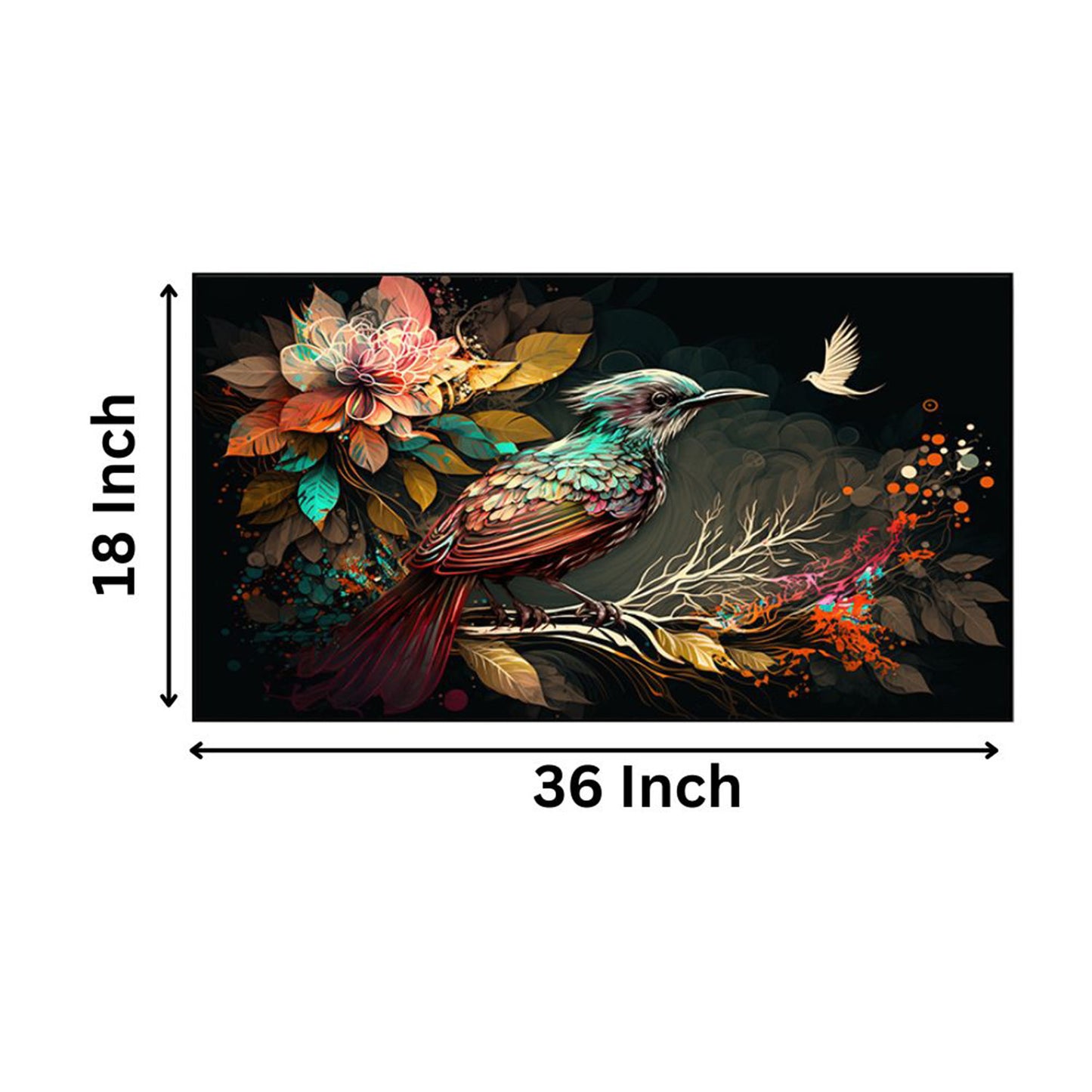 Colorful Bird and Floral Branch Wall Painting