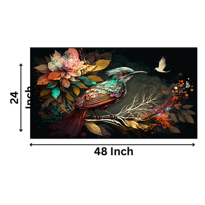 Colorful Bird and Floral Branch Wall Painting