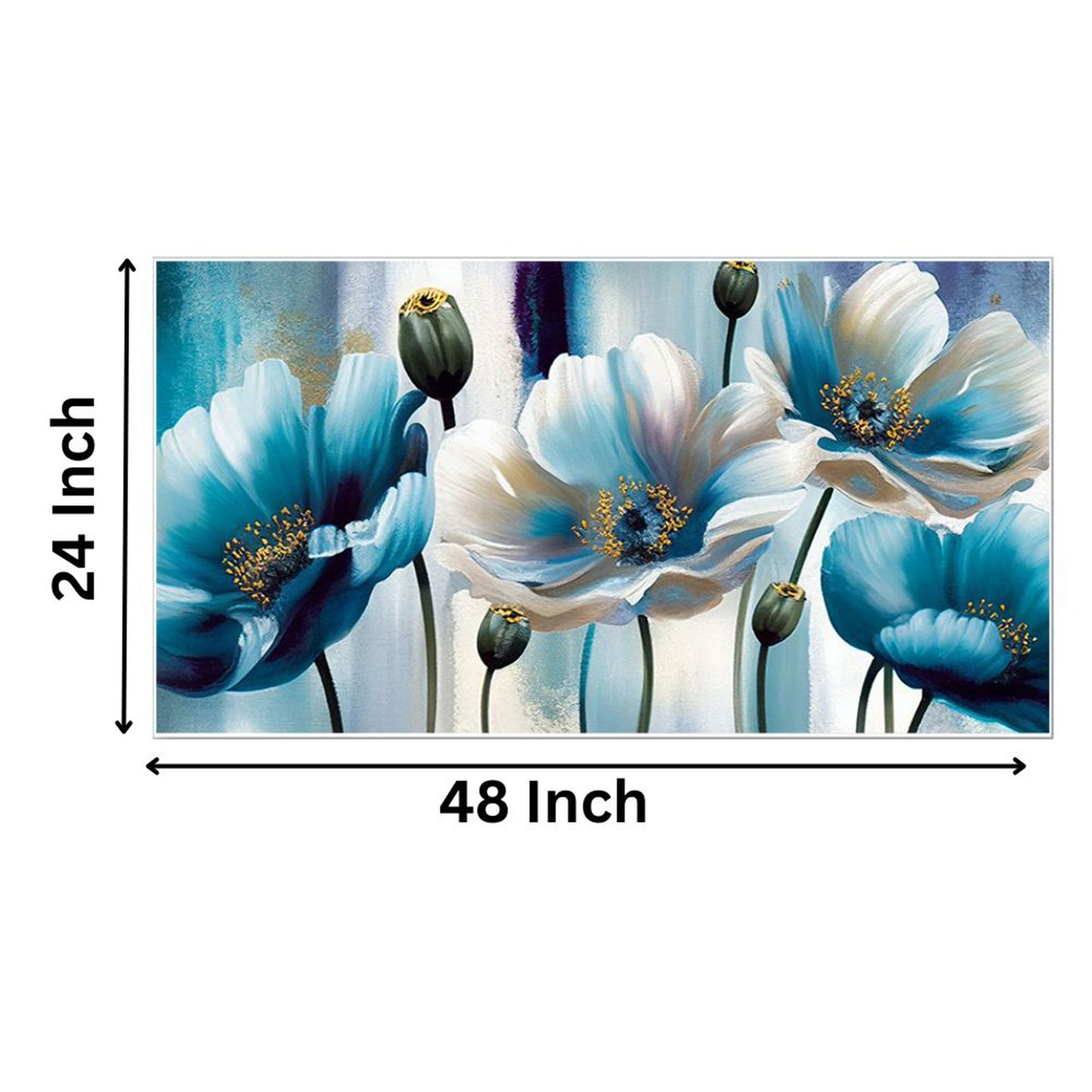 Blue Flowers on White Canvas Wall Painting