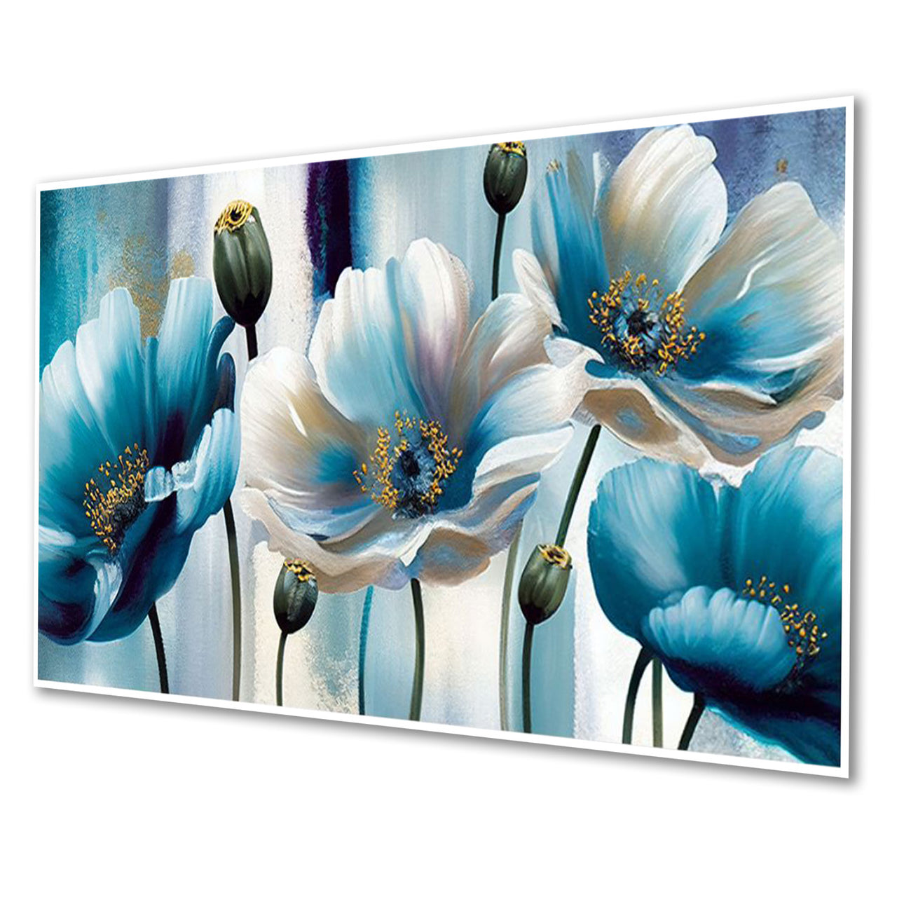 Blue Flowers on White Canvas Wall Painting