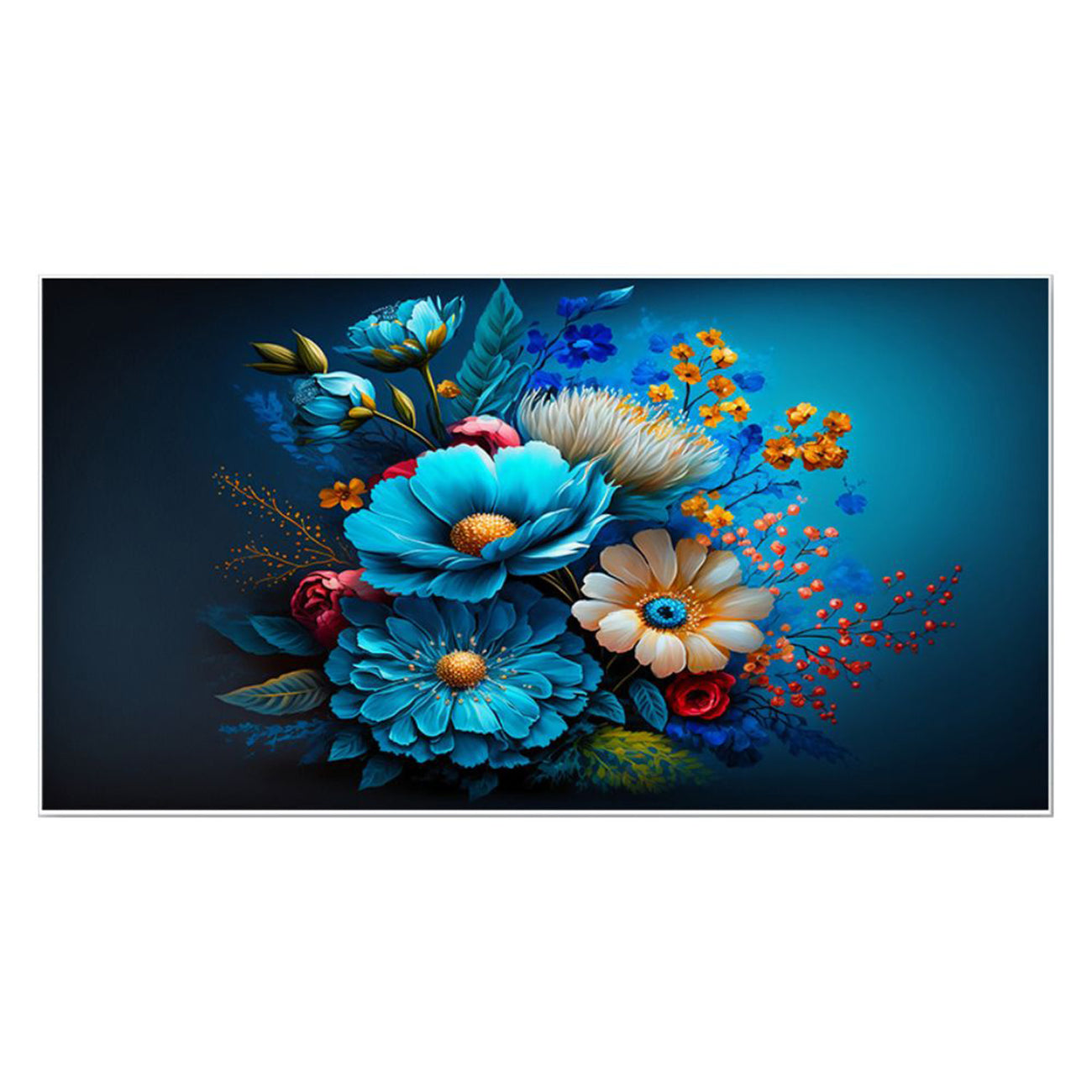 Elegant Blue Flowers on Dark Wall Painting