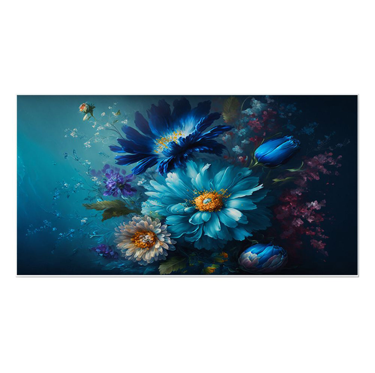 Captivating Blue Flowers on Dark Wall Painting