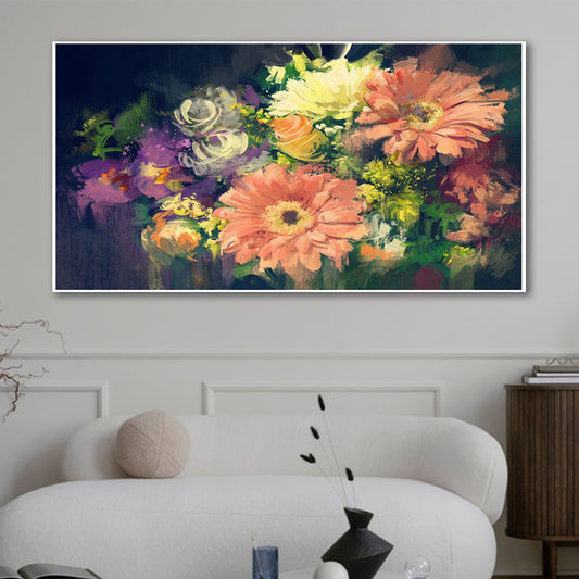 Blue Flowers Against Dark Background Wall Painting