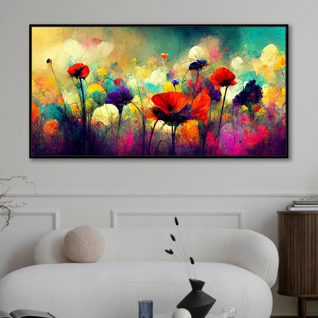 Abstract Floral Burst: Vivid Colors Wall Painting